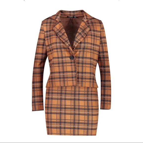 STYLISH PREPPY YELLOW PLAID 2-PIECE SKIRT SUIT SET - Picture 3 of 4